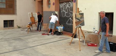 Pintores en la plaza del Pilar