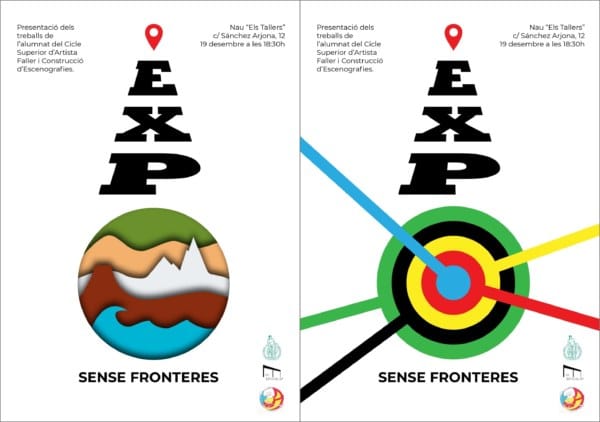 Carteles de la exposición de los alumnos del ciclo de artista fallero "Sense fronteres"