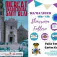 Carteles del mercado tradicional de San Blas (Falla El Clero) y del showroom de Tomasos