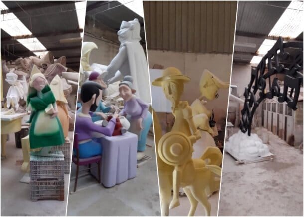 Fotos del taller de Loren Fandos, con las fallas de Barraca-Travesía de Iglesia del Rosario 2022