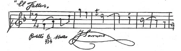 Firma del maestro Serrano en la partitura de "El Fallero" ("Mundo Gráfico", 1934)