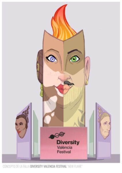 Boceto de la falla del Diversity València Festival y de la Falla Cronista (Torrent) de 2023
