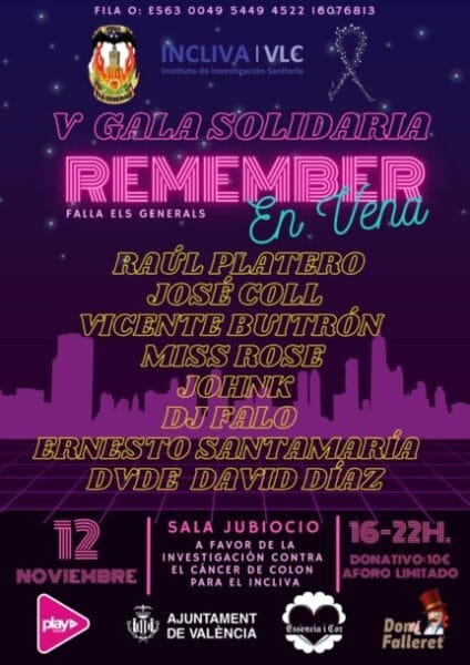 Cartel de la V Gala Solidaria Remember en Vena (Falla Els Generals)