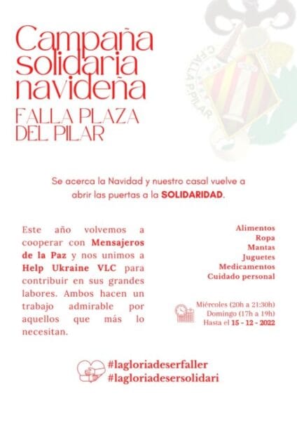 Cartel de la campaña solidaria 2022 de la Falla Plaza del Pilar