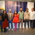 Algunos artistas de las Fallas I+E con el presidente de la federación, Sebas Marín