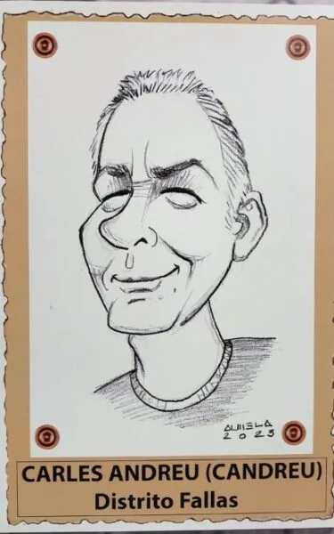 Caricatura de Candreu realizada por Vicente Almela en 2023