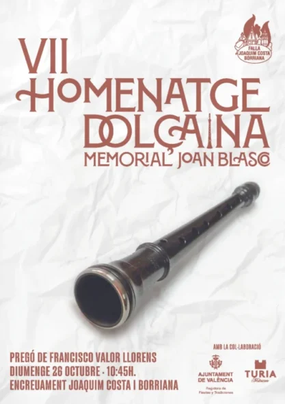 Cartel VII Homenatge a la Dolçaina - Memorial Joan Blasco (Falla J. Costa - Burriana)