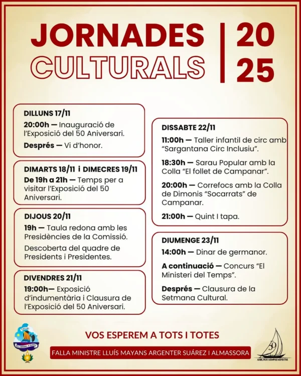 Cartel de las jornadas culturales de la Falla Ministro Luis Mayans