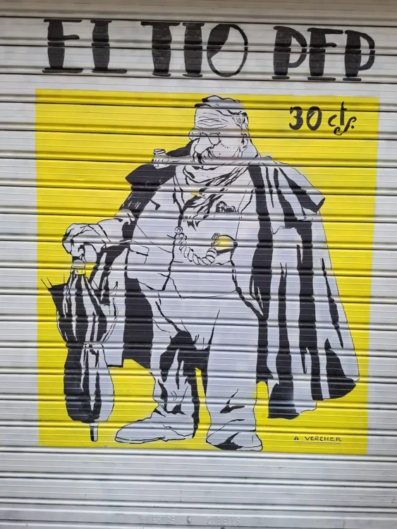 Dibujo de Antonio Vercher en la persiana de la Falla Tio Pep