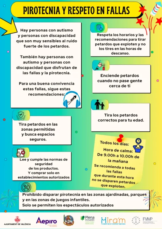 Cartel de pirotecnia y respeto en Fallas