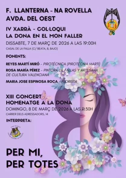 Cartel del homenaje a la mujer de la Falla Linterna-Na Robella