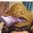 Peineta de fallera comiendo dinero (foto realizada con IA)